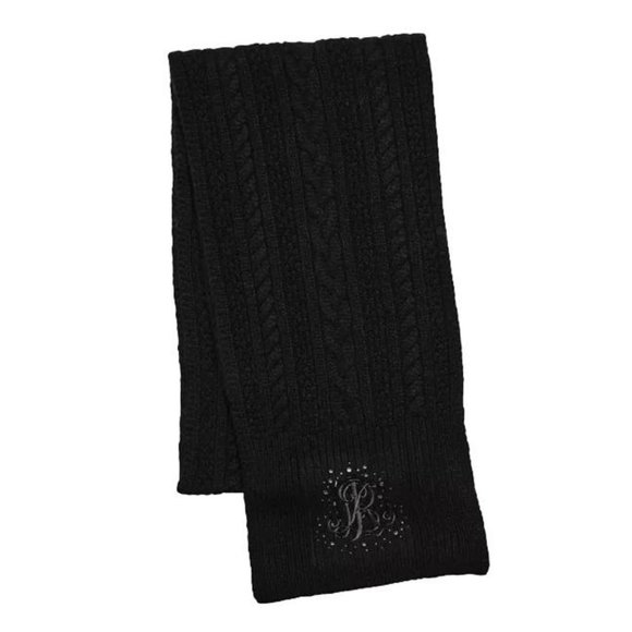 Ralph Lauren Black Scarf Cable Knit Recycled Polyester Stone Logo Winter NWT - Picture 1 of 8